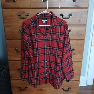 Women Red Plaid Button-Up Shirt Size 1X